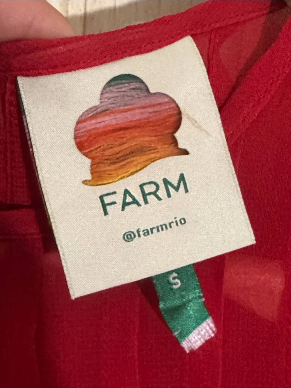 FARM Rio Red Ruffled Sheer Long-Sleeve Peplum Blouse Size Small